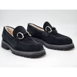 Unutzer Womens Loafers Size 37.5 Black Suede Sherpa Lined Shoes
